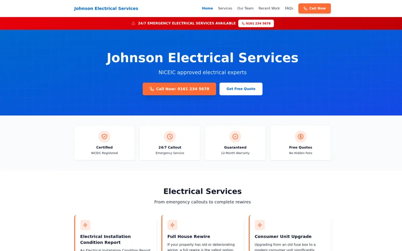 Preview of Sparks Electrical Services website using Trusted Tradesman theme
